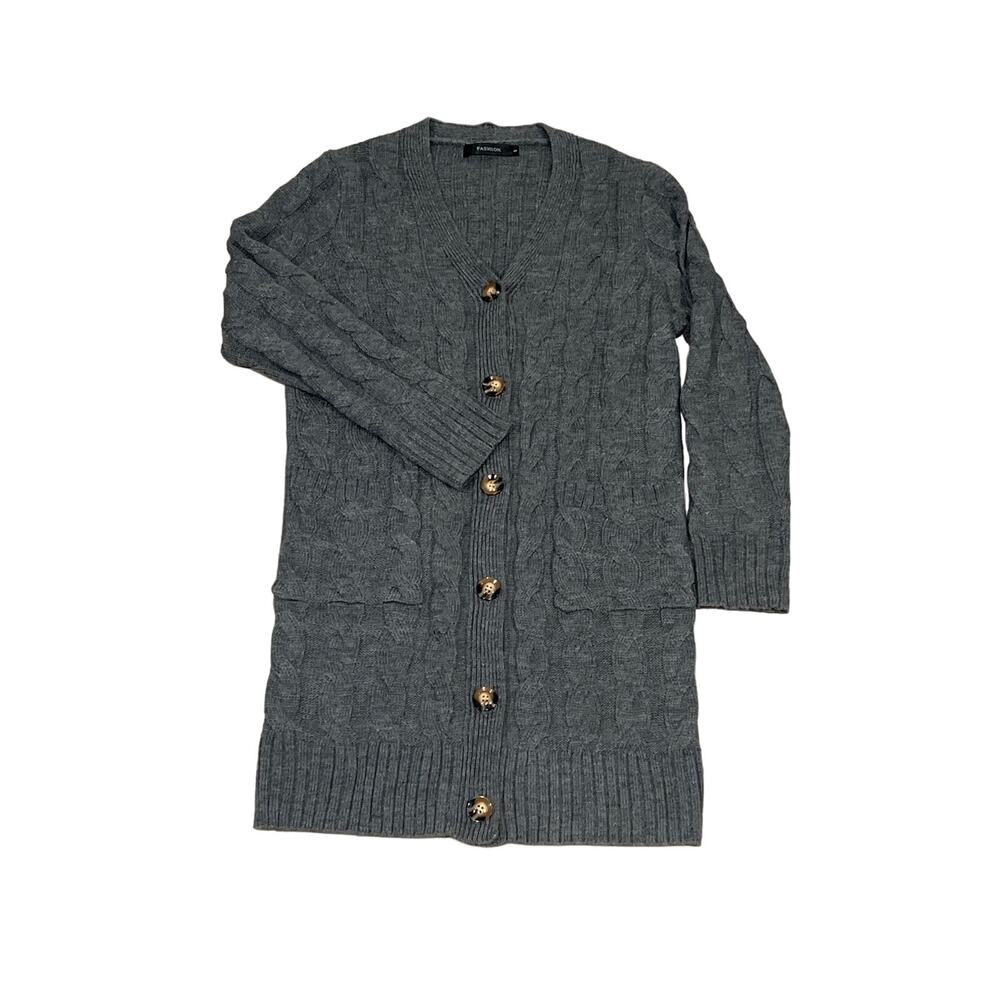 Fashion, Gray Cable Knit Long Cardigan,‎ Size S, KB111